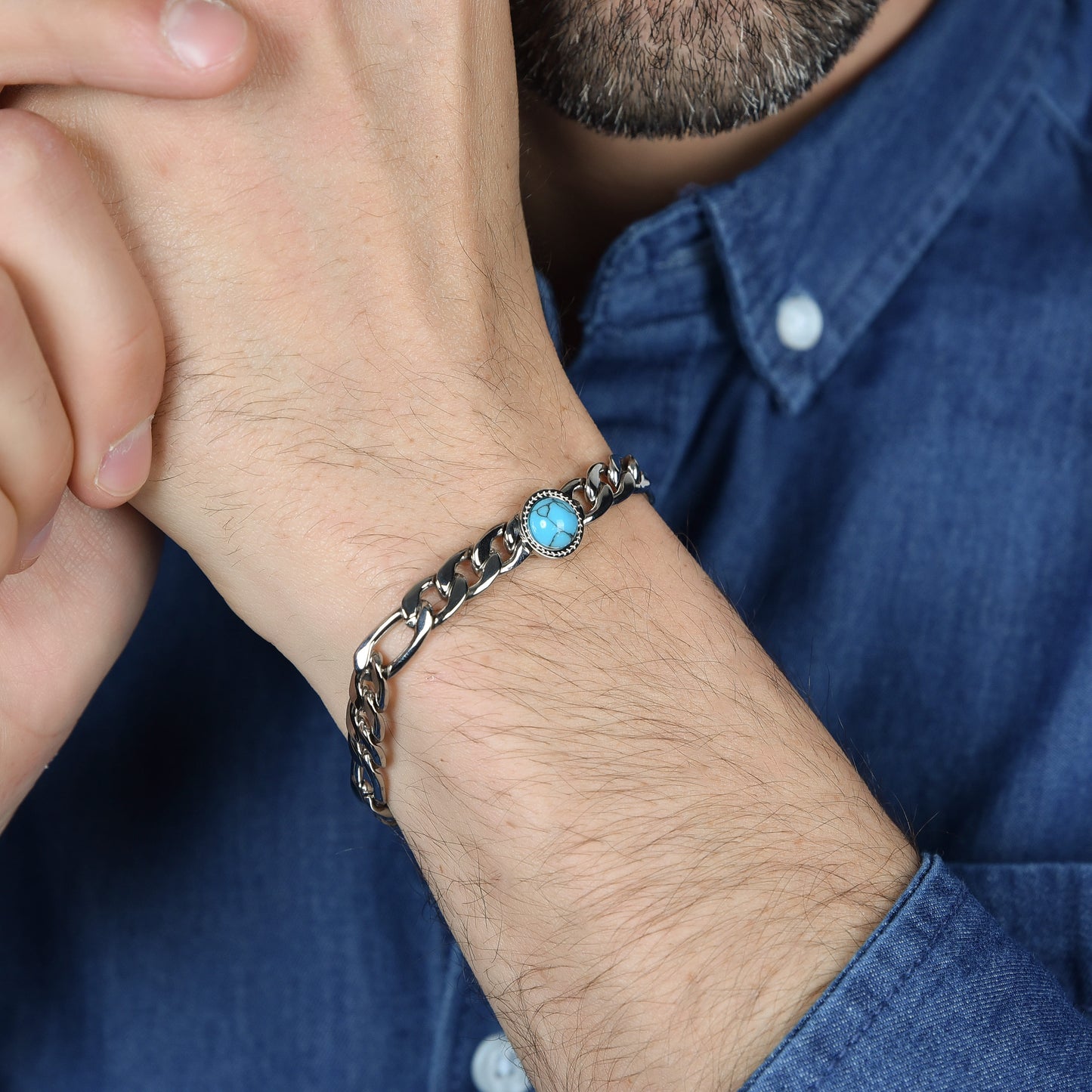 MAN'S BRACELET IN STEEL WITH TURQUOISE STONE Luca Barra