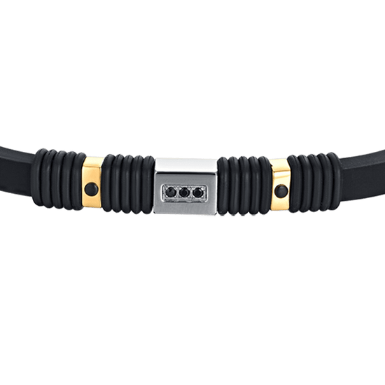 BLACK SILICONE MEN'S BRACELET WITH IP BLACK AND IP GOLD ELEMENTS Luca Barra