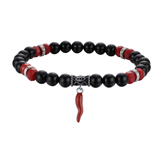 ELASTIC MEN'S BRACELET WITH BLACK AND RED STONES AND RED CORN Luca Barra