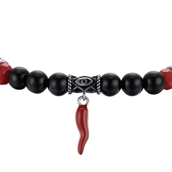 ELASTIC MEN'S BRACELET WITH BLACK AND RED STONES AND RED CORN Luca Barra