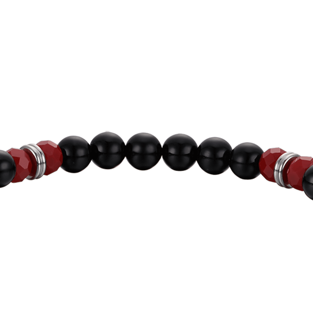 MEN'S ELASTIC BRACELET WITH BLACK AND RED STONES AND RED HORN