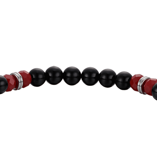 MEN'S ELASTIC BRACELET WITH BLACK AND RED STONES AND RED HORN