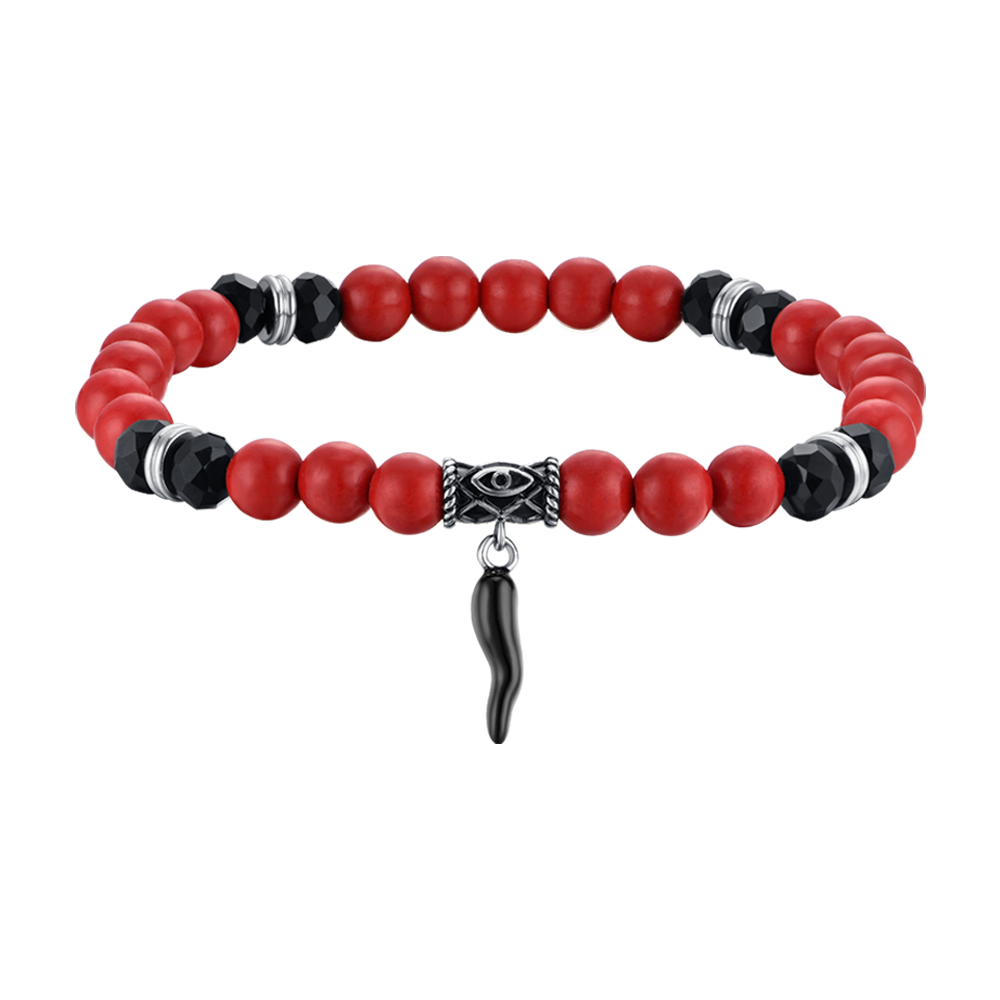 ELASTIC MEN'S BRACELET WITH RED AND BLACK STONES AND BLACK CORN Luca Barra