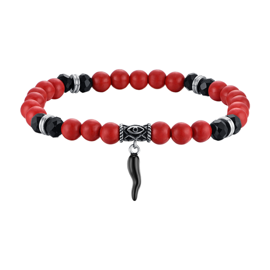 ELASTIC MEN'S BRACELET WITH RED AND BLACK STONES AND BLACK CORN Luca Barra