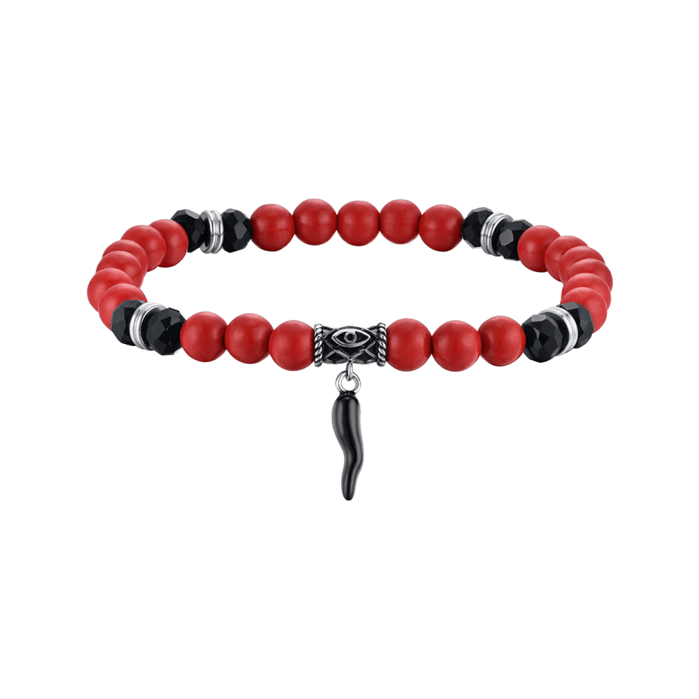 ELASTIC MEN'S BRACELET WITH RED AND BLACK STONES AND BLACK CORN Luca Barra