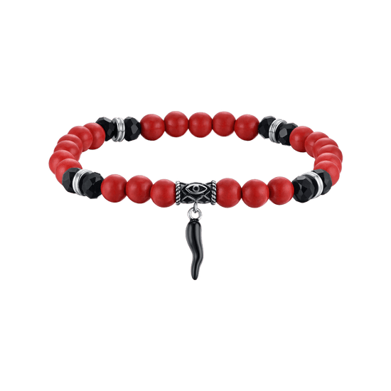 ELASTIC MEN'S BRACELET WITH RED AND BLACK STONES AND BLACK CORN Luca Barra