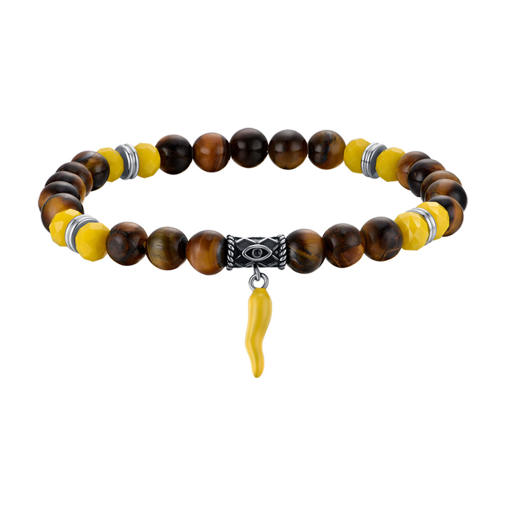 ELASTIC MEN'S BRACELET WITH TIGER'S EYE STONES AND YELLOW CORN Luca Barra