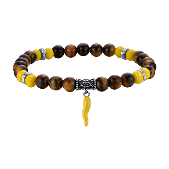 ELASTIC MEN'S BRACELET WITH TIGER'S EYE STONES AND YELLOW CORN Luca Barra