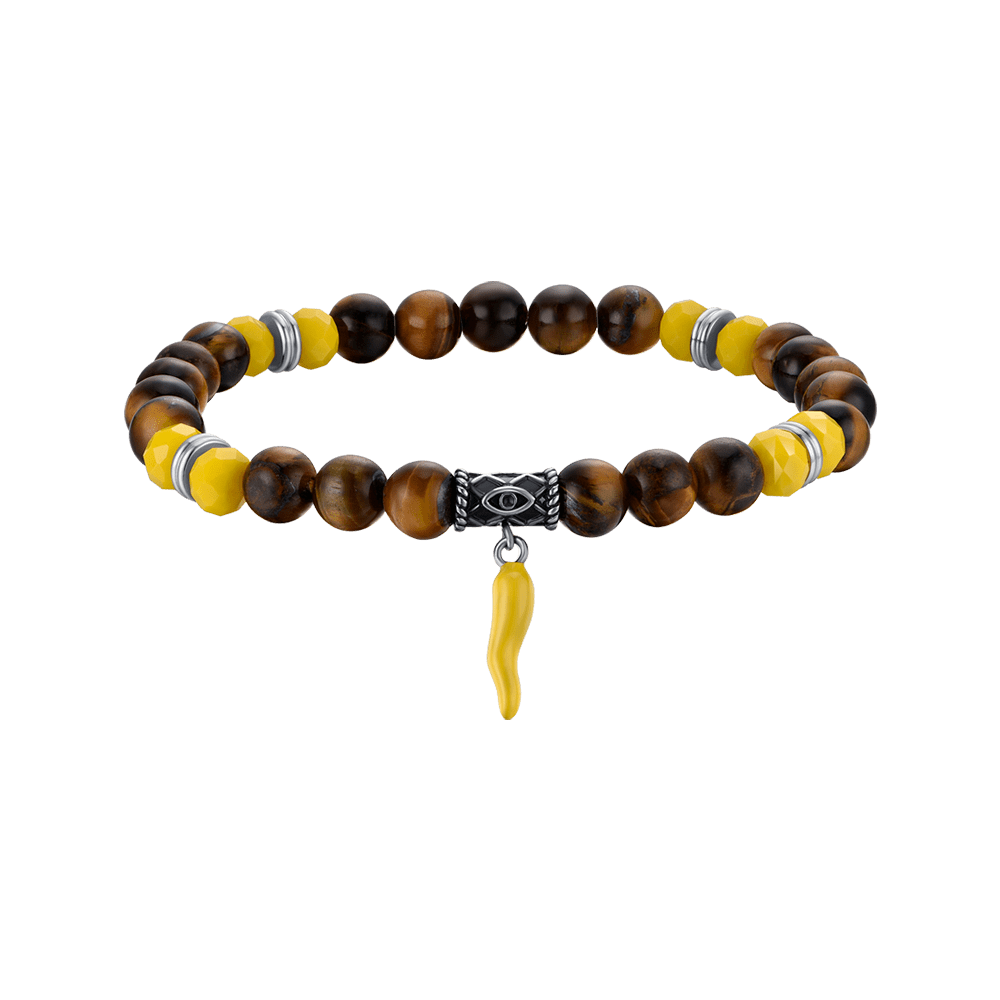 ELASTIC MEN'S BRACELET WITH TIGER'S EYE STONES AND YELLOW CORN Luca Barra