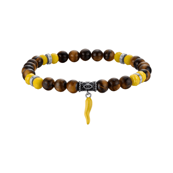 ELASTIC MEN'S BRACELET WITH TIGER'S EYE STONES AND YELLOW CORN Luca Barra