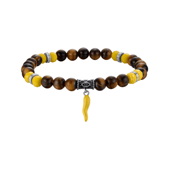 MEN'S ELASTIC BRACELET WITH TIGER EYE AND YELLOW HORN STONES