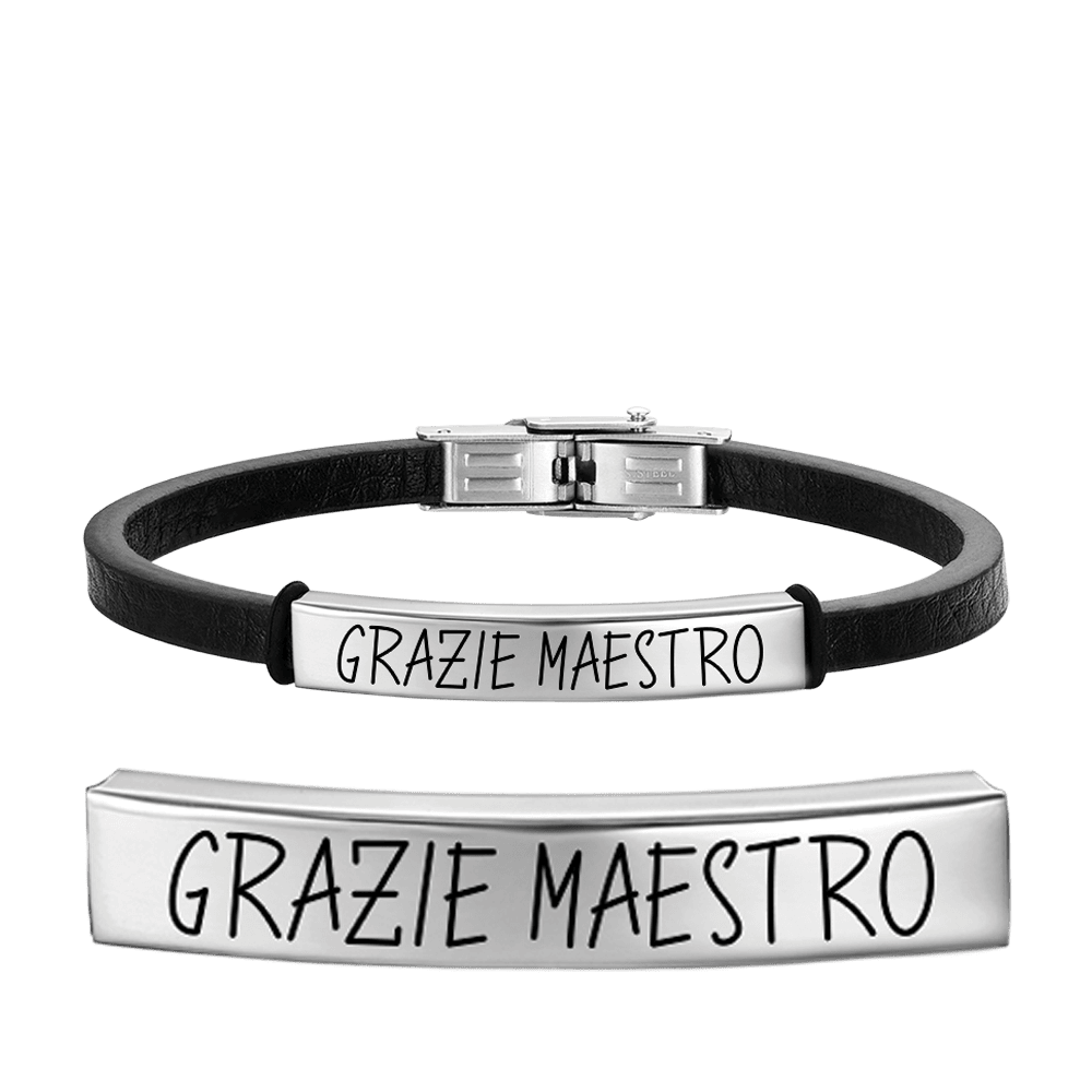 BRACCIALE UOMO IN CUOIO GRAZIE MAESTRO CON PIASTRA Luca Barra