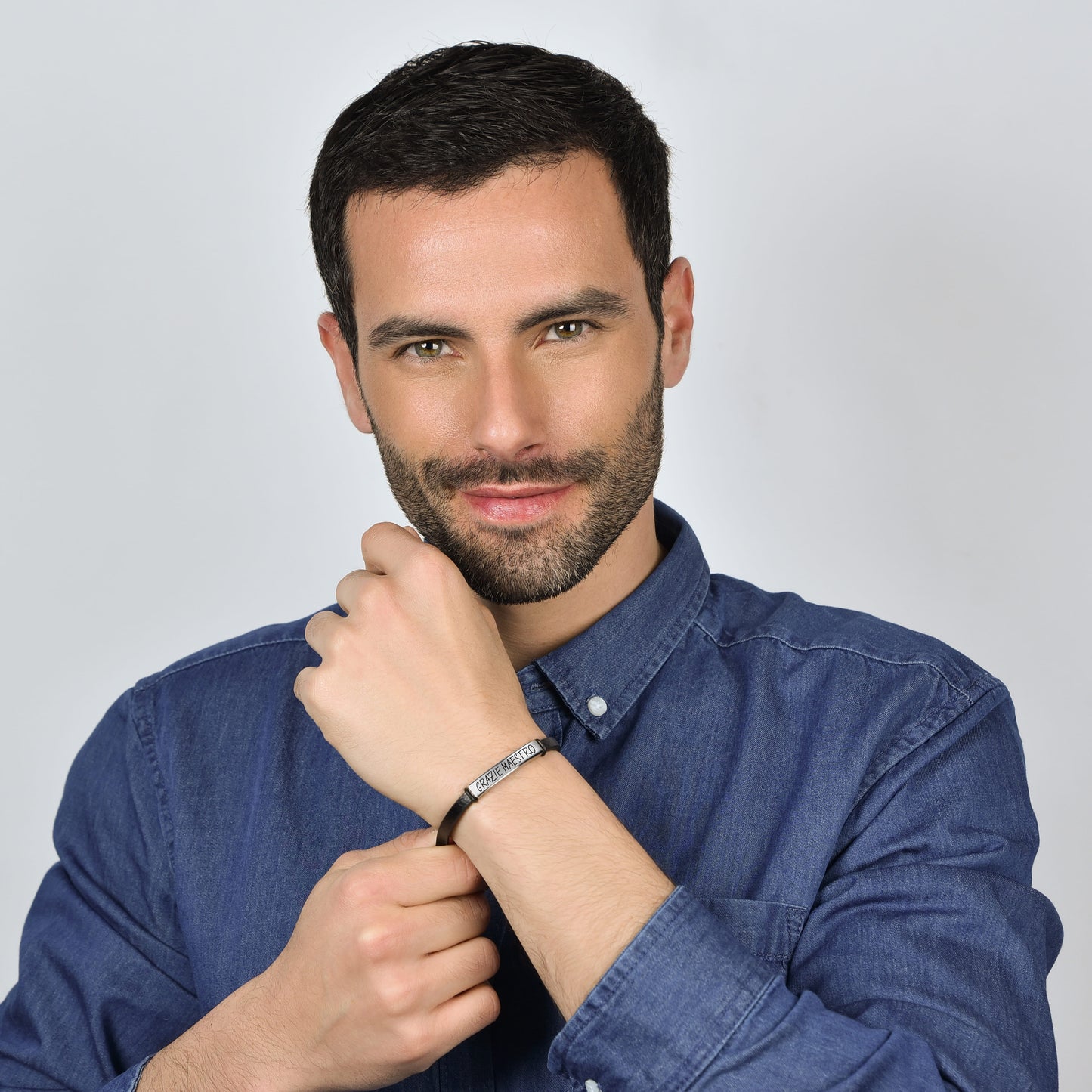 MEN'S LEATHER THANK MASTER BRACELET WITH PLATE
