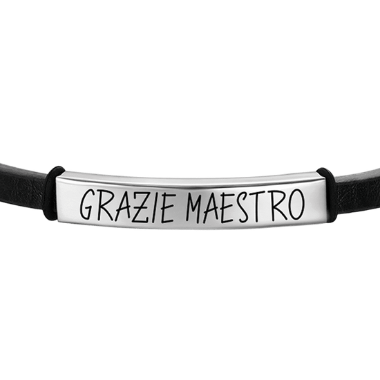 MEN'S LEATHER THANK MASTER BRACELET WITH PLATE