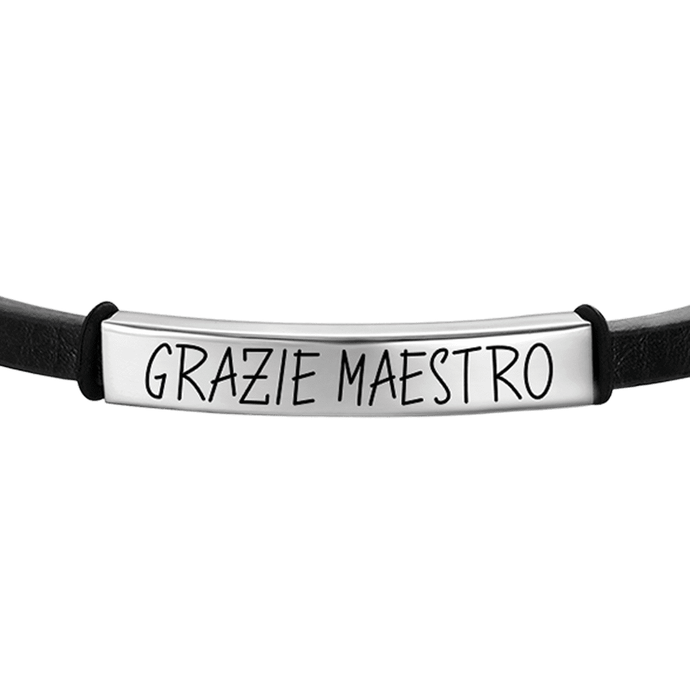 MEN'S LEATHER THANK MASTER BRACELET WITH PLATE