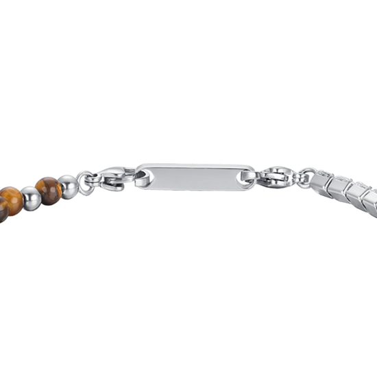 Upload image to Gallery Men's steel bracelet with white crystals and tiger eye stones
