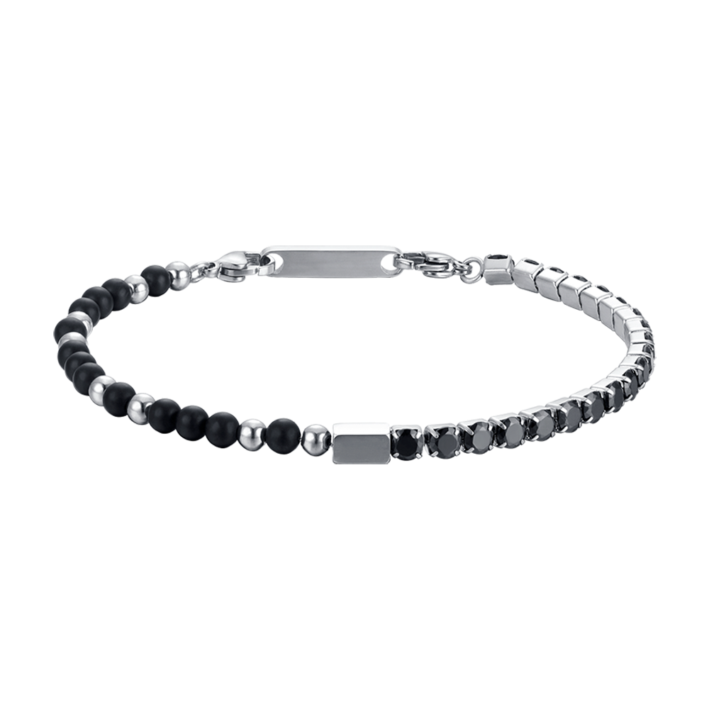 MEN'S BRACELET IN STEEL WITH BLACK CRYSTALS AND BLACK STONES Luca Barra