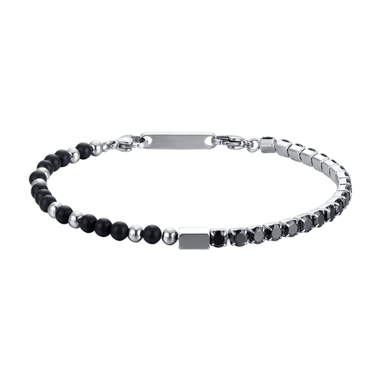 STEEL MEN'S BRACELET WITH BLACK CRYSTALS AND BLACK STONES
