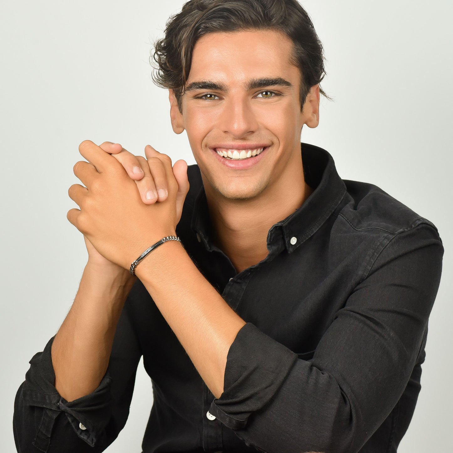 STEEL MEN'S BRACELET WITH BLACK CRYSTAL ELEMENT