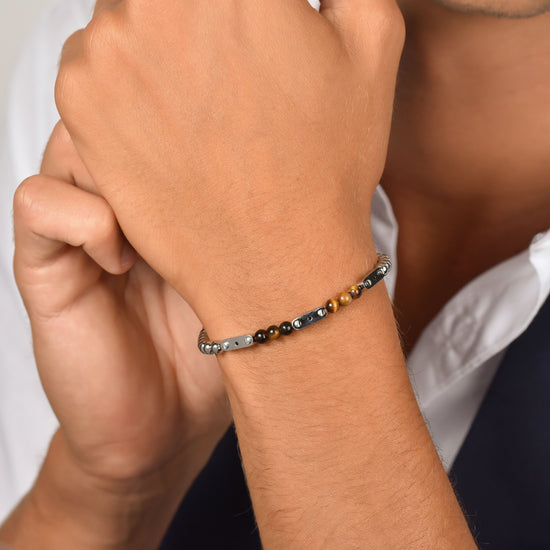 MEN'S STEEL BRACELET WITH TIGER'S EYE STONES Luca Barra