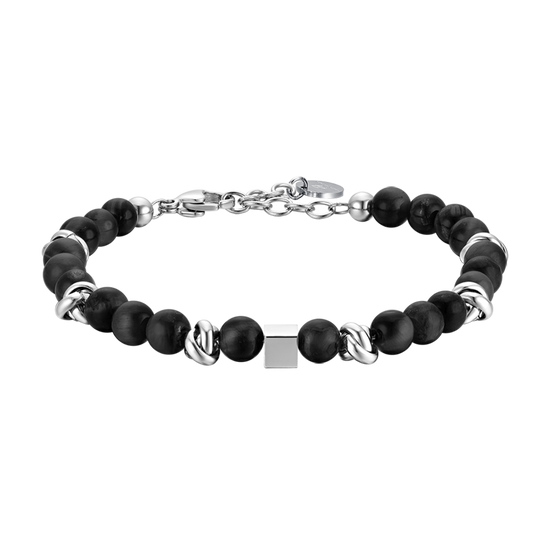 MEN'S STEEL BRACELET WITH BLACK STONES AND STEEL ELEMENTS Luca Barra