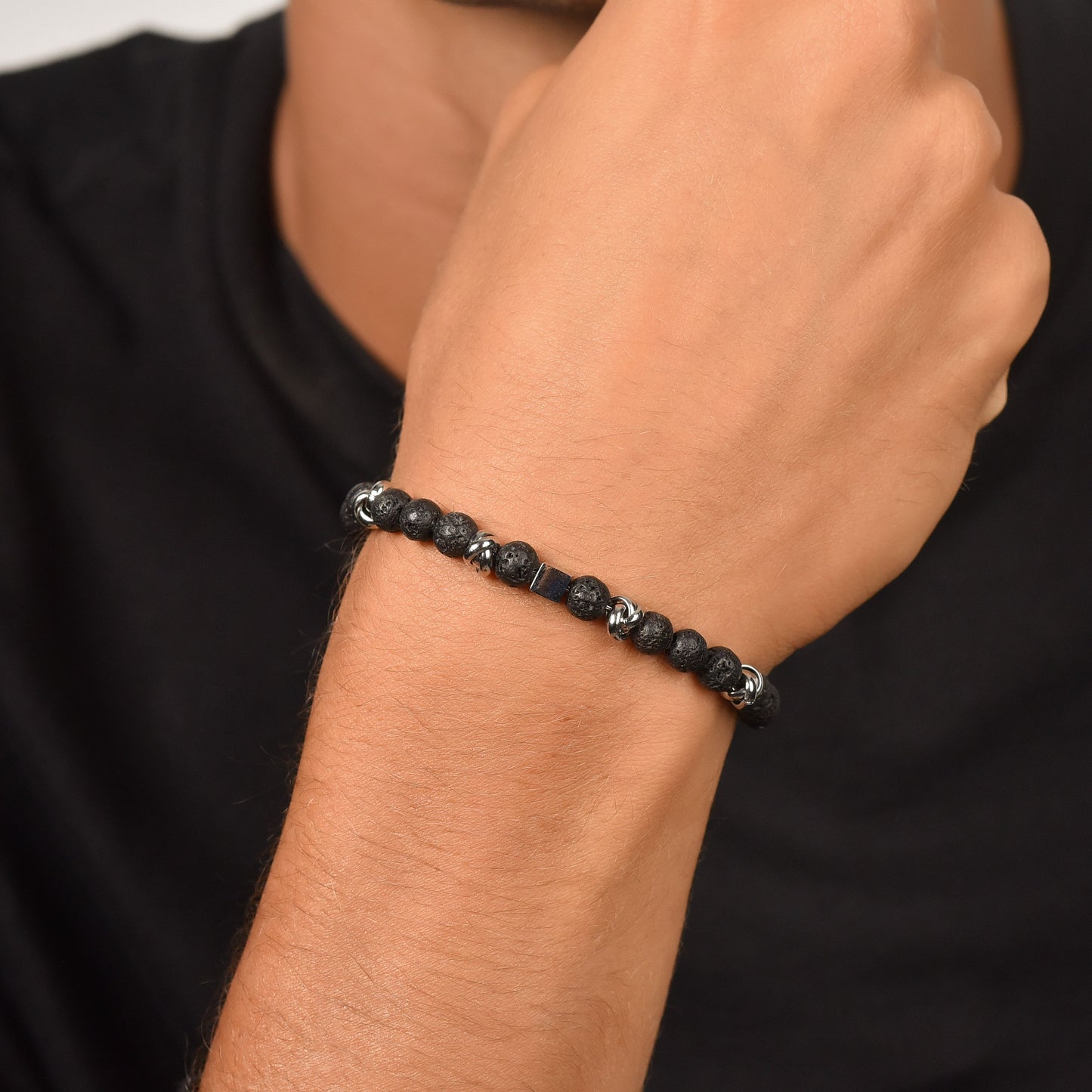 MEN'S STEEL BRACELET WITH BLACK STONES AND STEEL ELEMENTS Luca Barra