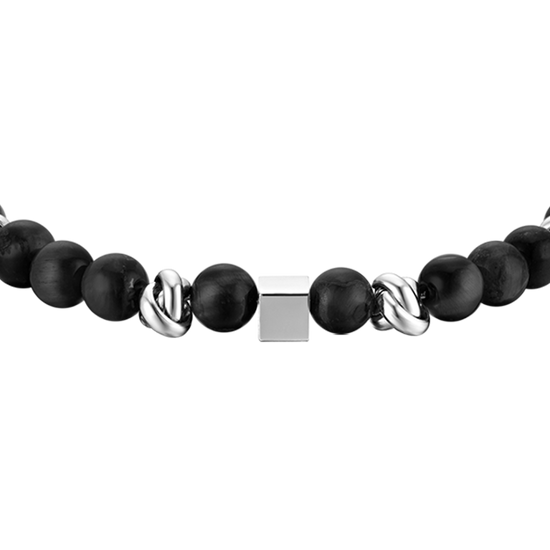 Upload image to Gallery Men's steel bracelet with black stones and steel elements

