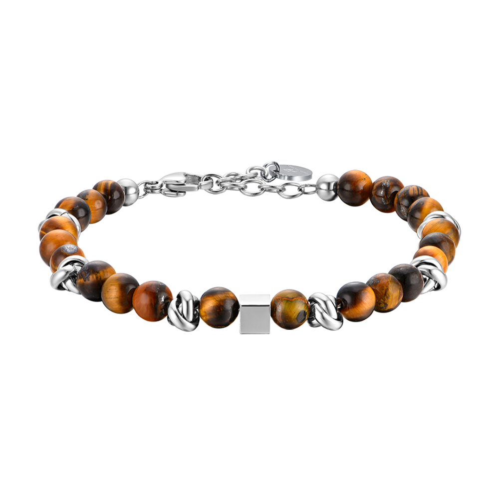 MEN'S STEEL BRACELET WITH TIGER'S EYE STONES AND STEEL ELEMENTS Luca Barra