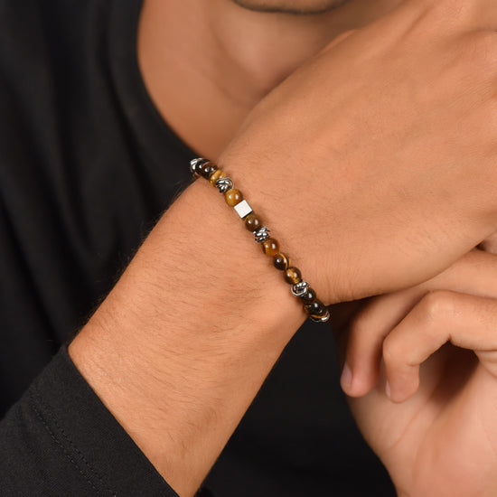 MEN'S STEEL BRACELET WITH TIGER'S EYE STONES AND STEEL ELEMENTS Luca Barra