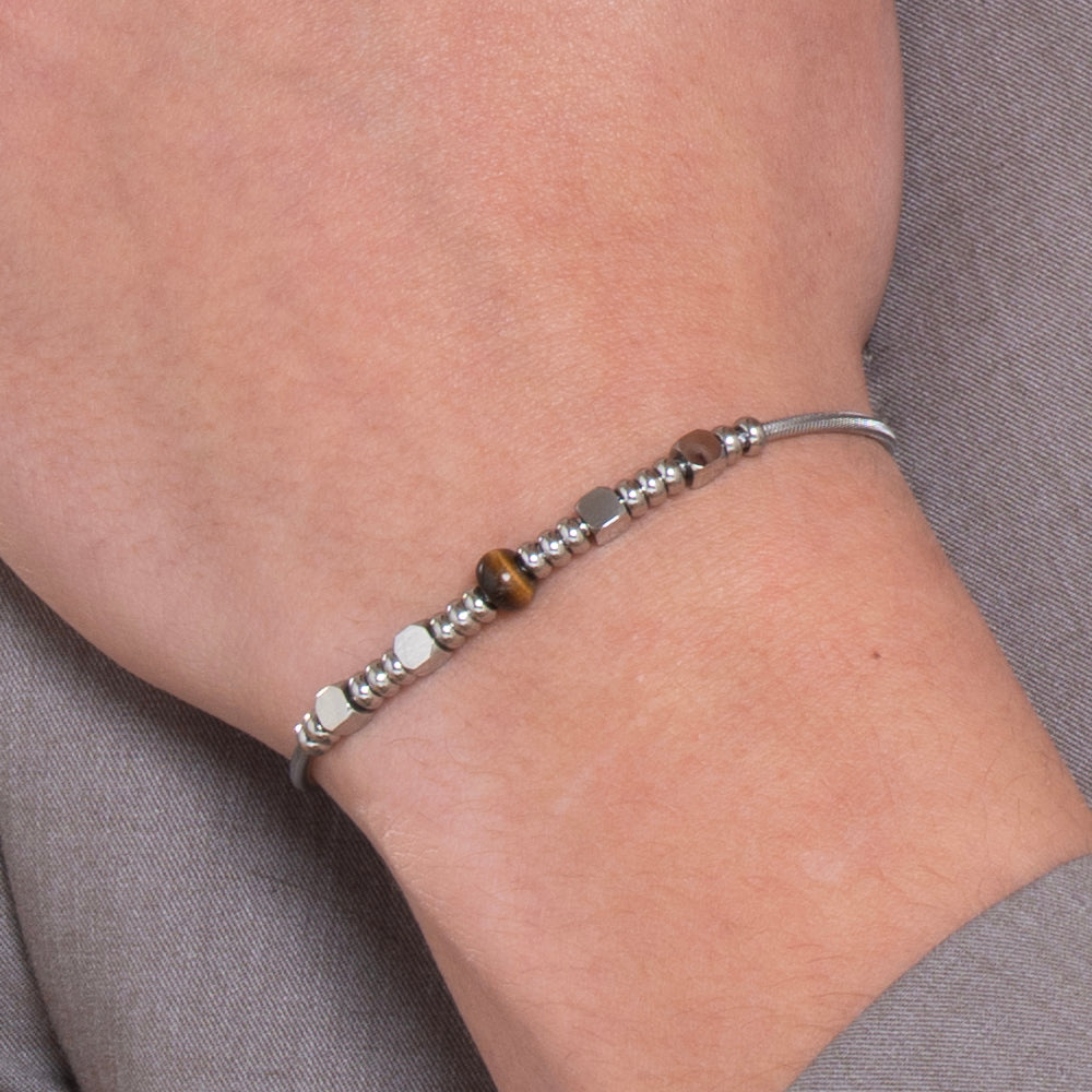 STEEL MEN'S BRACELET WITH TIGER EYE STONES