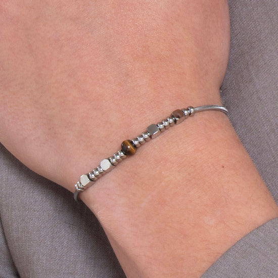 STEEL MEN'S BRACELET WITH TIGER EYE STONES