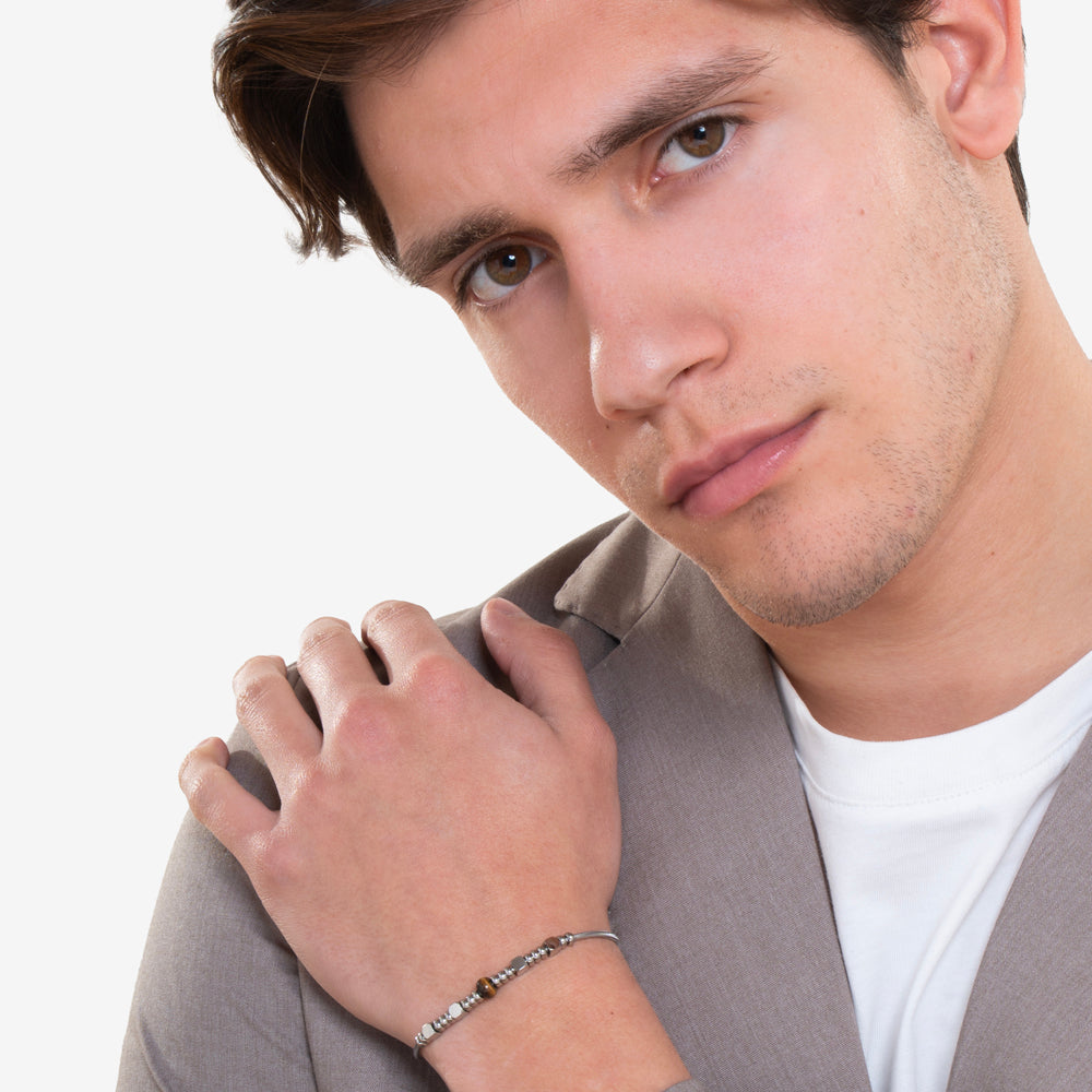 STEEL MEN'S BRACELET WITH TIGER EYE STONES