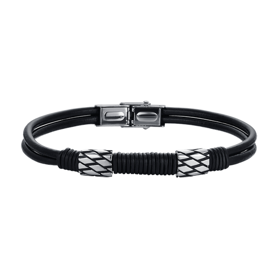 BRACCIALE UOMO IN CUOIO NERO CON ELEMENTI IN ACCIAIO Luca Barra