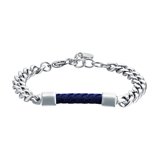 BRACCIALE UOMO IN ACCIAIO CON ELEMENTO IN CUOIO BLU Luca Barra