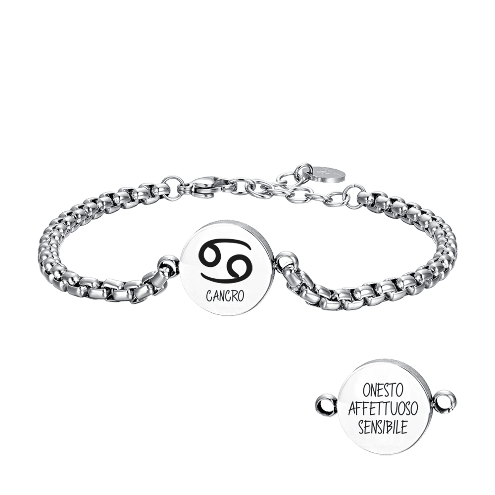 BRACCIALE UOMO IN ACCIAIO SEGNO ZODIACALE CANCRO PIASTRA Luca Barra