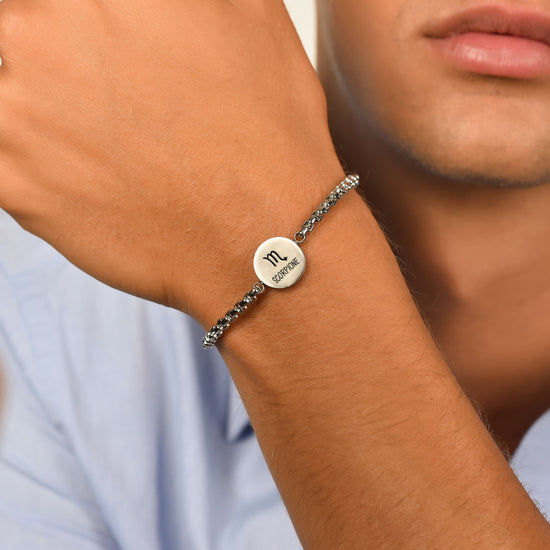 MAN'S BRACELET IN STEEL ZODIAC SIGN SCORPIO PLATE Luca Barra