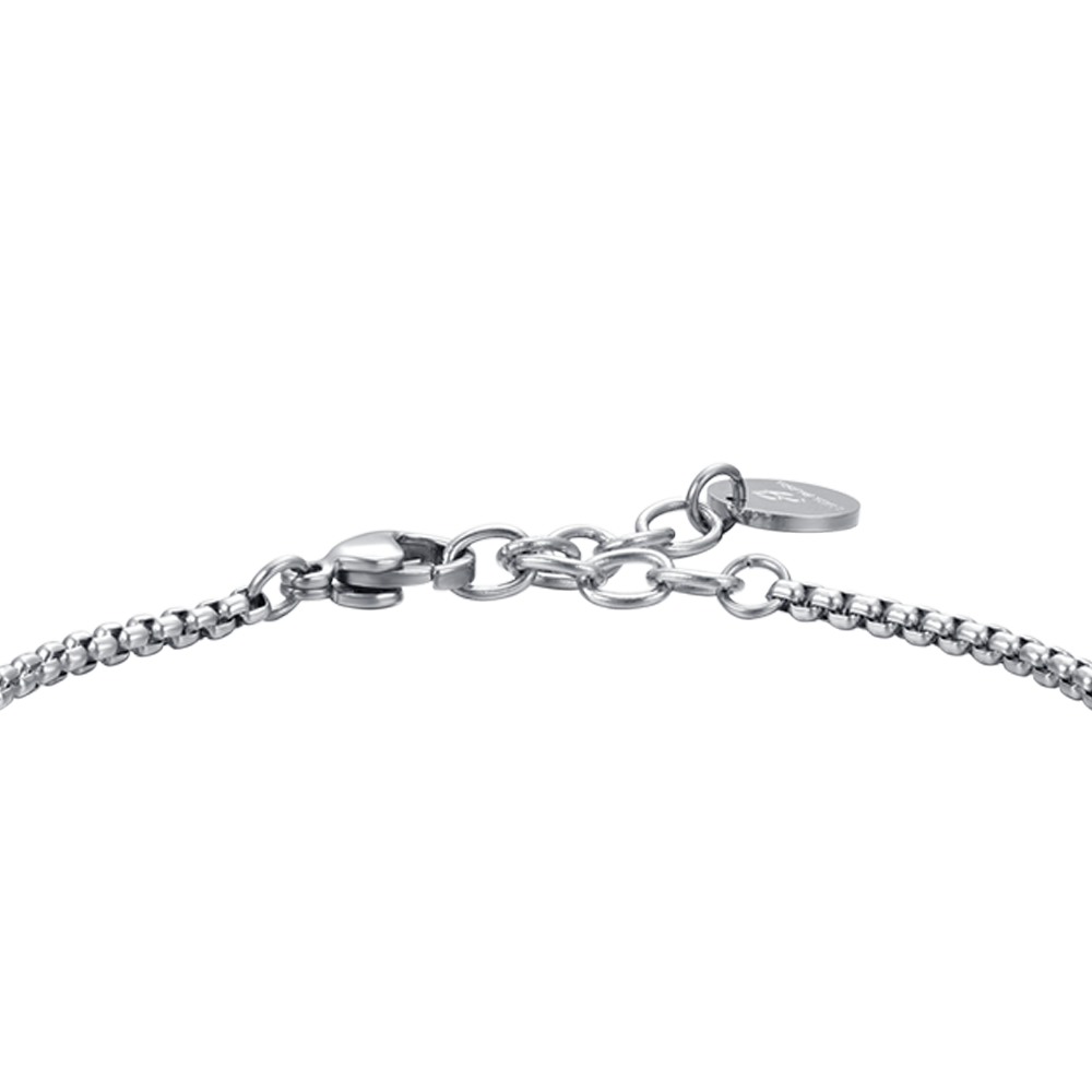 MEN'S STEEL ELEMENT BRACELET WITH SILVER CROSS AND BLACK ENAMEL
