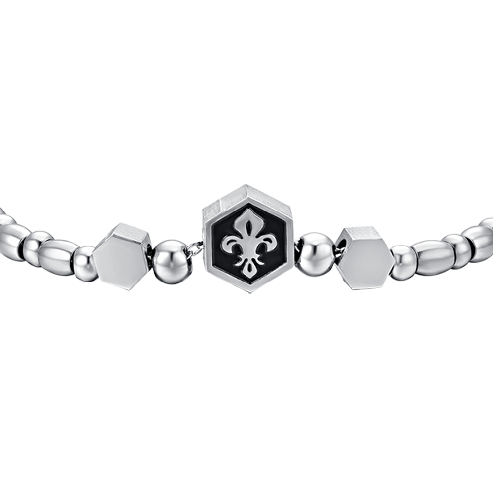 MEN'S STEEL ELEMENT BRACELET WITH SILVER LILY AND BLACK ENAMEL