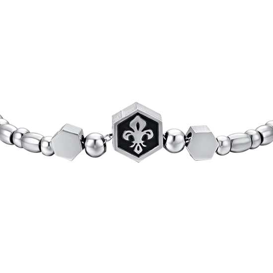 Upload image to Gallery Men's ELEMENT STEEL BRACELET WITH SILVER LILY AND BLACK ENAMEL
