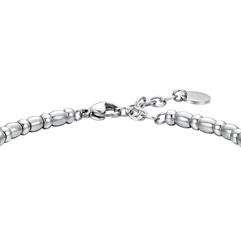 MEN'S STEEL ELEMENT BRACELET WITH SILVER LILY AND BLACK ENAMEL