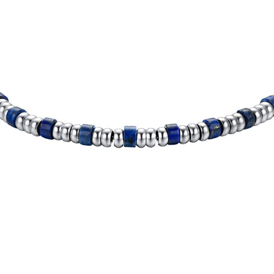STEEL MEN'S BRACELET WITH SILVER ELEMENTS AND BLUE STONES