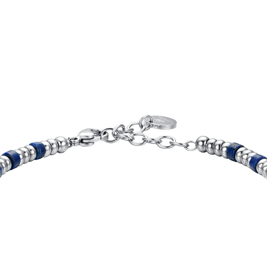STEEL MEN'S BRACELET WITH SILVER ELEMENTS AND BLUE STONES