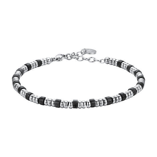 BRACCIALE UOMO IN ACCIAIO CON ELEMENTI SILVER E PIETRE NERE