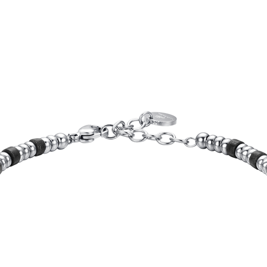 STEEL MEN'S BRACELET WITH SILVER ELEMENTS AND BLACK STONES