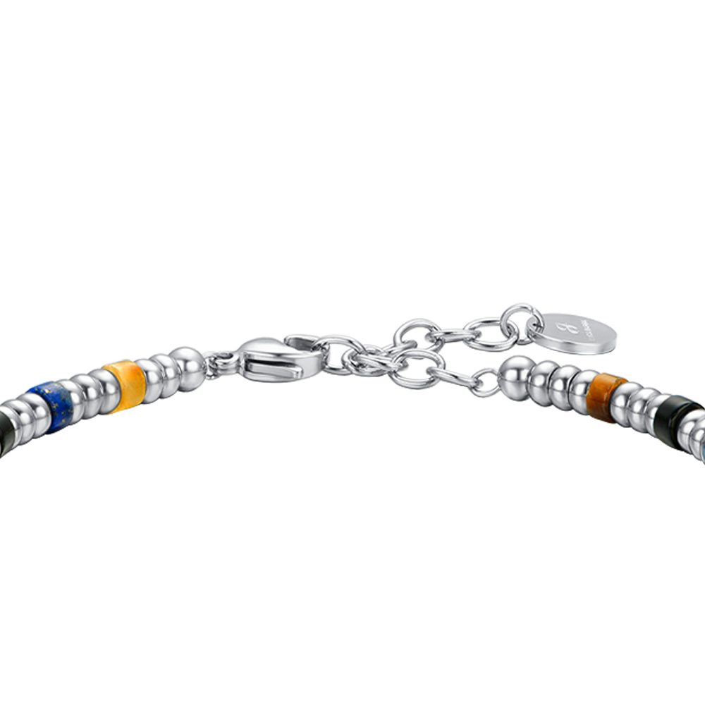 STEEL MEN'S BRACELET WITH SILVER ELEMENTS AND MULTICOLOR STONES