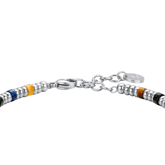 STEEL MEN'S BRACELET WITH SILVER ELEMENTS AND MULTICOLOR STONES