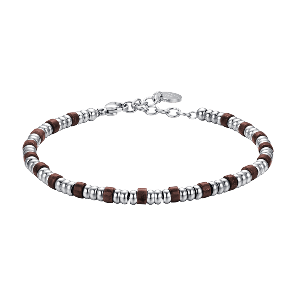 BRACCIALE UOMO IN ACCIAIO CON ELEMENTI SILVER E PIETRE OCCHIO DI TIGRE Luca Barra