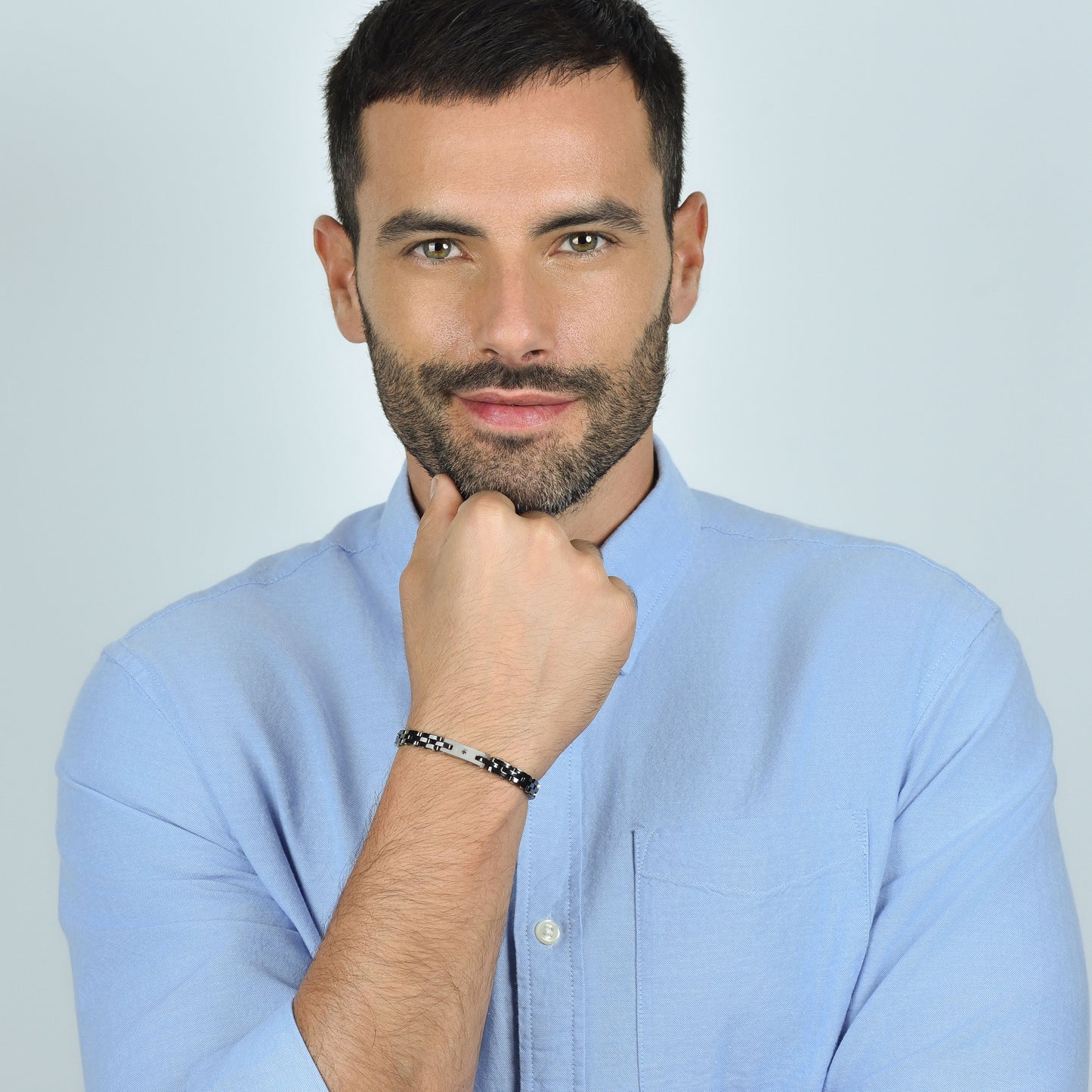 STEEL MEN'S BRACELET WITH BLACK CERAMIC AND BLACK CRYSTAL