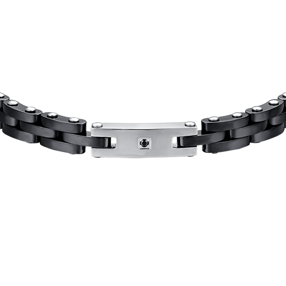 STEEL MEN'S BRACELET WITH BLACK CERAMIC AND BLACK CRYSTAL