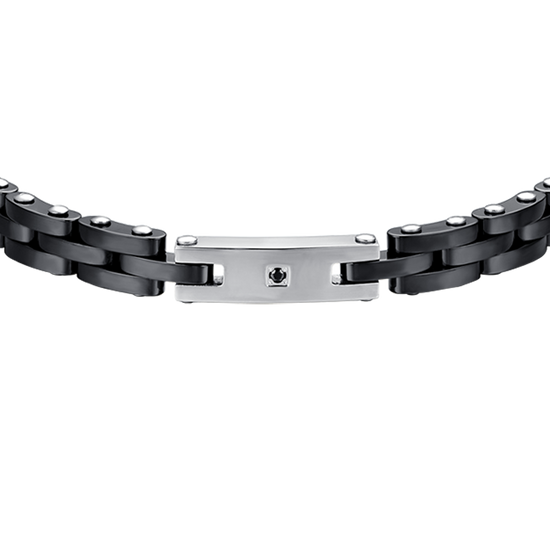 STEEL MEN'S BRACELET WITH BLACK CERAMIC AND BLACK CRYSTAL